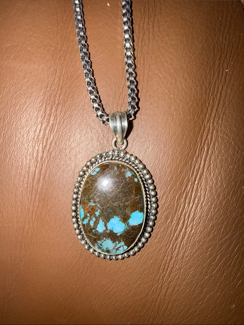 Turquoise Inlay Oval Pendant Necklace - Picture 2 of 3